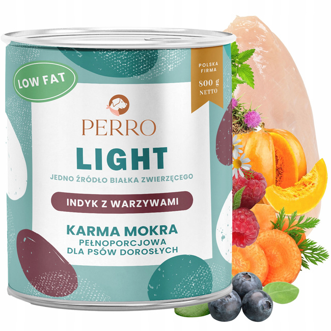 Perro LIGHT Monobiałkowa karma mokra dla psa indyk warzywa 6 x 800g