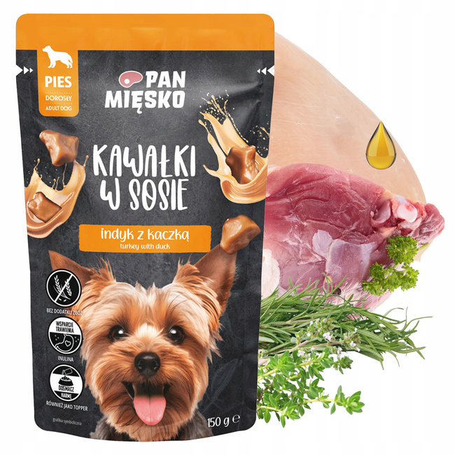 PAN MIĘSKO Kawałki w sosie Indyk Kaczka karma dla psa mokra 10 x 150g