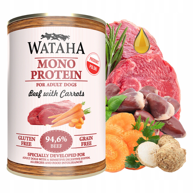 WATAHA Mono Protein Adult karma mokra dla psa Wołowina Marchewka 12 x 400g