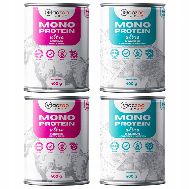 Gaczoo Mono Protein Ultra monobiałkowa karma mokra psa mix smaków 4 x 400g