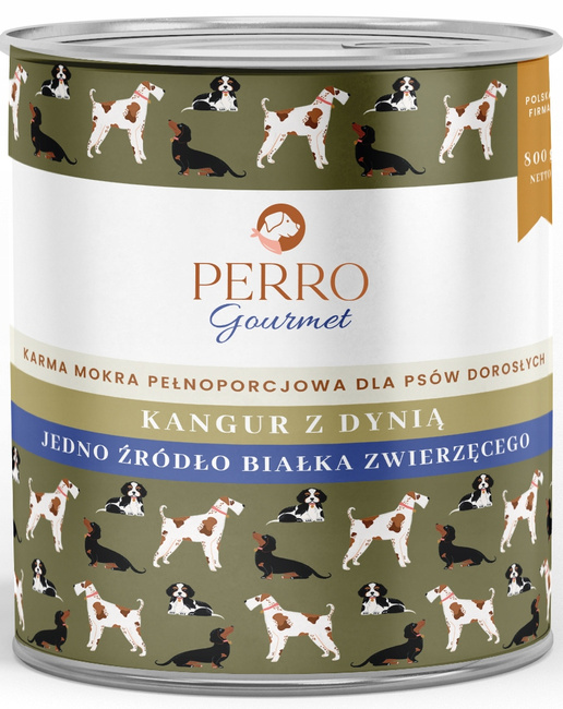 Perro Gourmet Monobiałkowa karma mokra dla psa Kangur z dynią 800g
