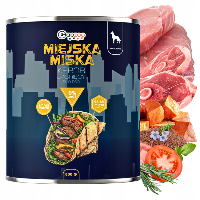Gaczoo Miejska Miska bez zbóż karma mokra dla psa Kebab Jagnięcy 24 x 800g