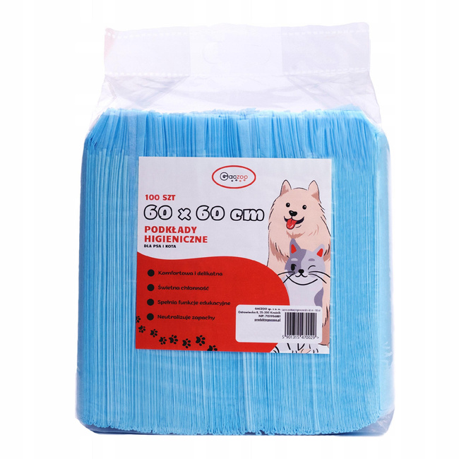 Gaczoo Podkłady higieniczne dla psa i kota maty chłonne 60 x 60 cm 100 szt