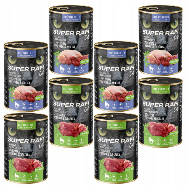 SUPER RAFI Cat karma mokra dla kota mix smaków 8 x 400g