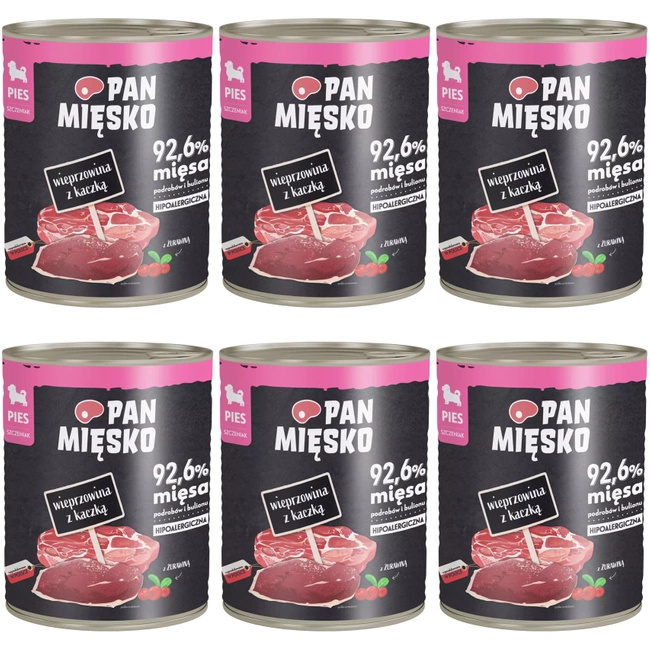 Pan Mięsko mokra karma dla szczeniąt 6 x 800g Wieprzowina Kaczka 