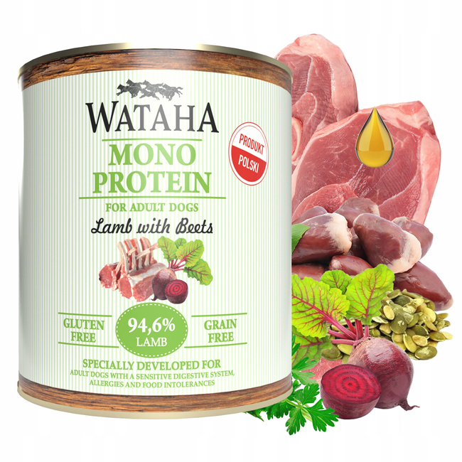 WATAHA Mono Protein Adult karma mokra dla psa Jagnięcina z Burakami 800g