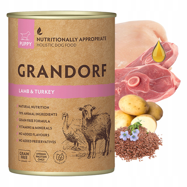 GRANDORF PUPPY karma mokra dla szczeniąt Jagnięcina Indyk 12 x 400g Bezzbożowa