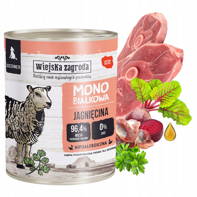 WIEJSKA ZAGRODA MONO Karma mokra dla szczeniąt Jagnięcina 6 x 800g bezzbożowa