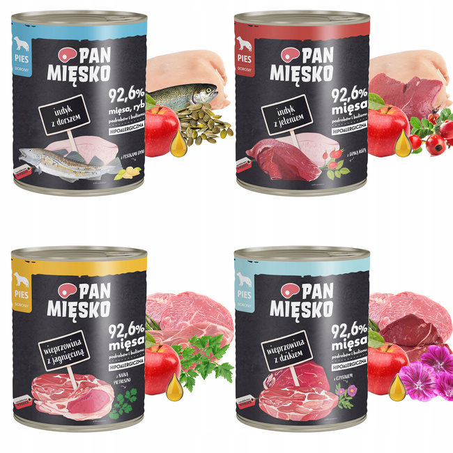 Pan Mięsko karma dla psa mokra 4 x 800g Mix