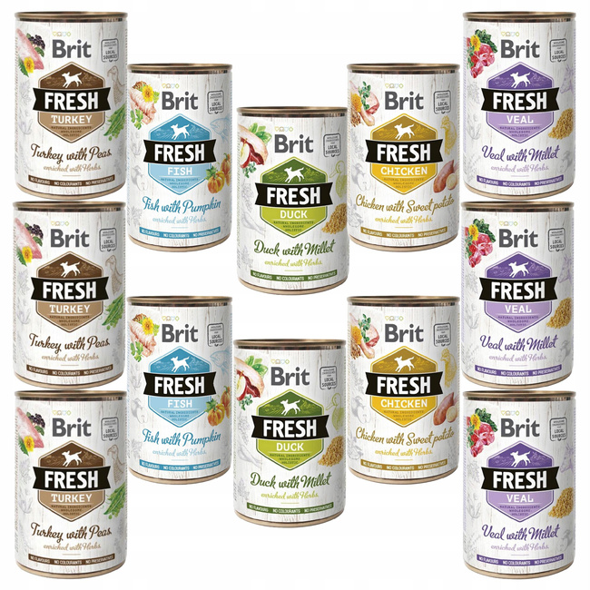 BRIT FRESH Karma mokra dla psa mix smaków 12 x 400g