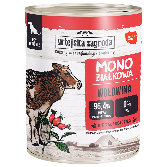Wiejska Zagroda MONOPROTEIN Karma mokra dla psa Wołowina 800g