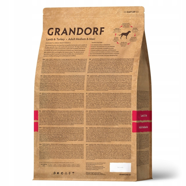 GRANDORF DOG MEDIUM&MAXI ADULT karma sucha dla psa Jagnięcina Indyk 1 kg