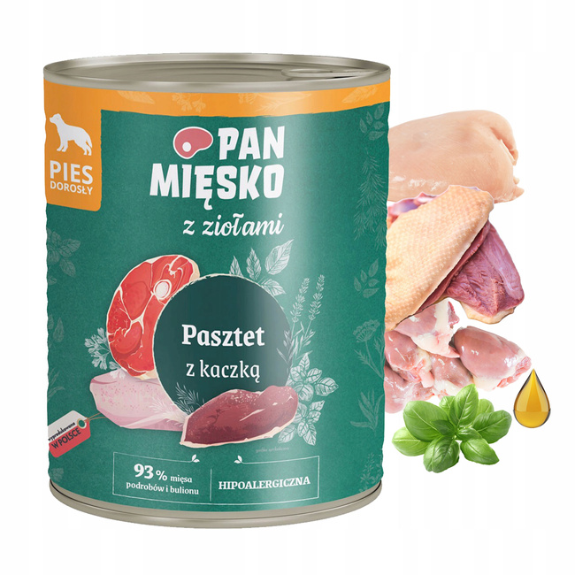 PAN MIĘSKO z Ziołami Karma mokra dla psa Pasztet Kaczka 800g