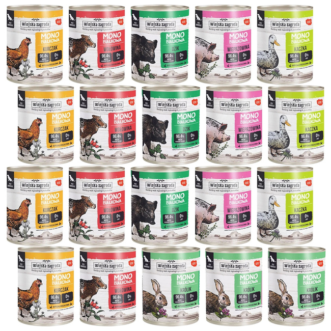 WIEJSKA ZAGRODA Monobiałkowa Mix Smaków karma mokra dla psa 20 x 800g