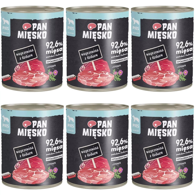 Pan Mięsko mokra karma dla psa Wieprzowina Dzik 6 x 800g 