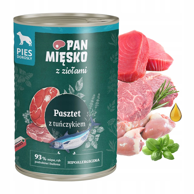 PAN MIĘSKO z Ziołami Karma mokra dla psa Pasztet Tuńczyk 12 x 400g