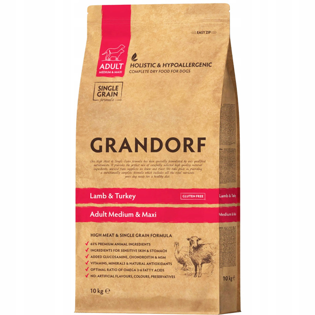 GRANDORF DOG MEDIUM&MAXI ADULT karma sucha dla psa Jagnięcina Indyk 10 kg