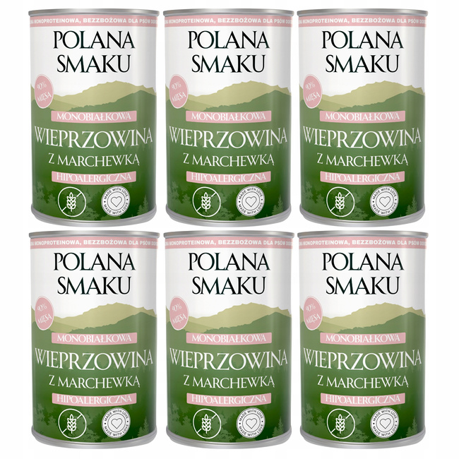 Mokra karma monobiałkowa dla psa Polana Smaku Wieprzowina marchew  6 x 400g