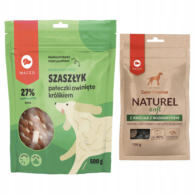 MACED Zestaw przysmaków dla psa Szaszłyk Królik 500g + Naturel Soft Królik 100g