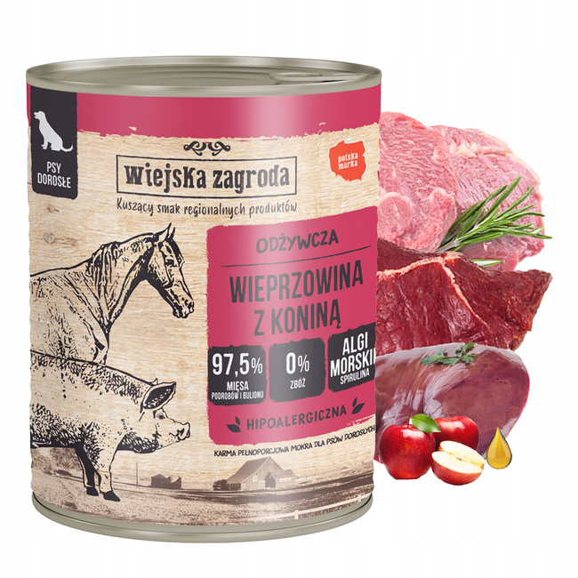 WIEJSKA ZAGRODA Mix Smaków karma dla psa mokra puszka 8 x 800g bezzbożowa
