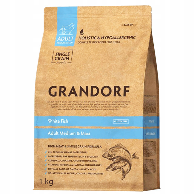 GRANDORF DOG MEDIUM&MAXI ADULT karma sucha dla psa Białoryby 1 kg