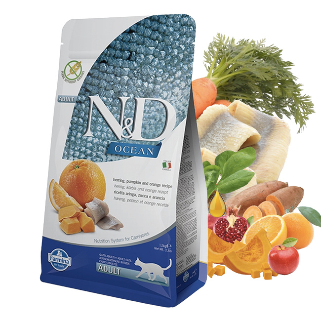 FARMINA N&D Ocean zdrowa sucha karma dla kota Śledź Pomarańcza 1,5kg
