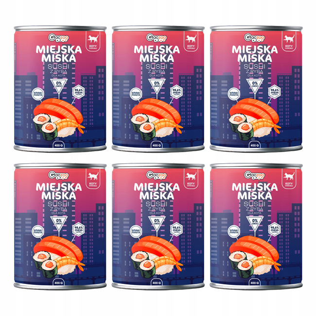 Gaczoo Miejska Miska bezzbożowa karma mokra dla kota Sushi z Rybą 6 x 400g