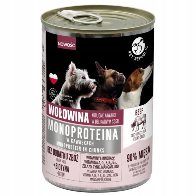 PET REPUBLIC Mono Protein kawałki Wołowina karma dla psa mokra 10 x 400g