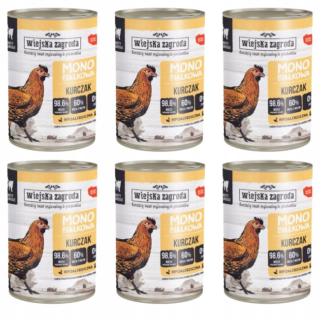 WIEJSKA ZAGRODA MONO Karma mokra dla kota Kurczak 6 x 400g