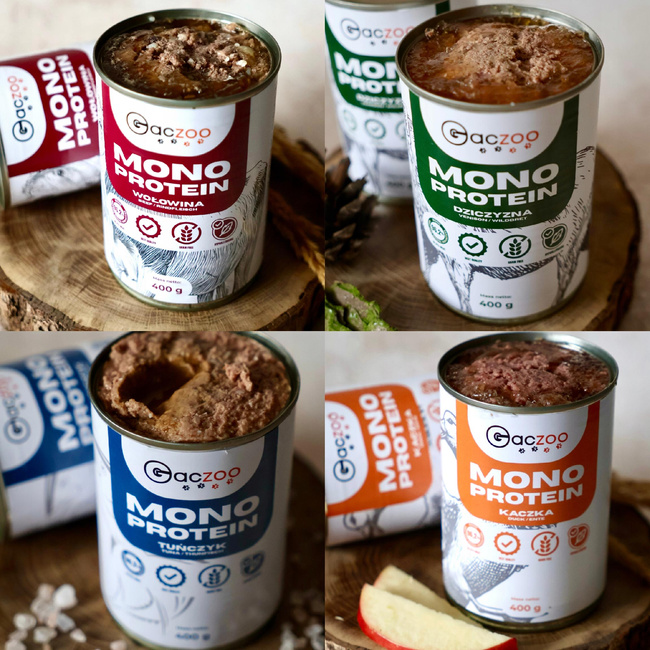 Gaczoo MONO PROTEIN monobiałkowa karma mokra dla psa mix smaków 6 x 400g