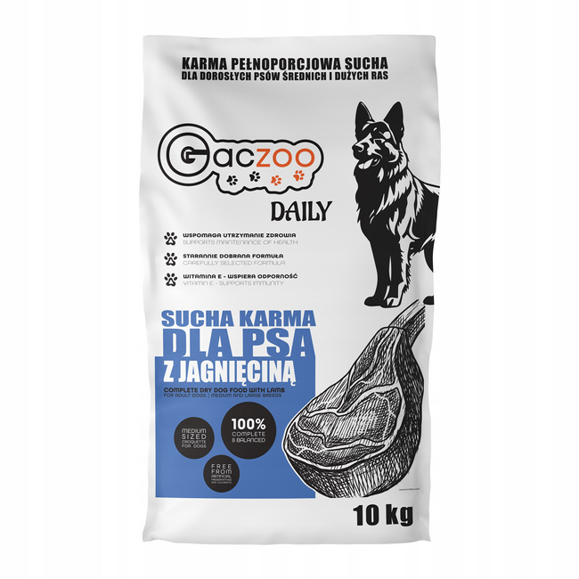 Sucha karma dla psa Gaczoo Daily Jagnięcina 10 kg Adult Dog z Witaminami
