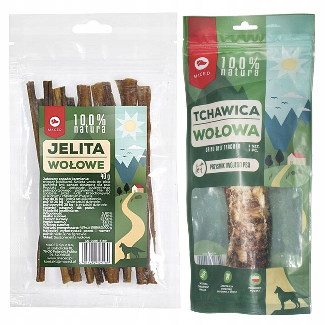 MACED Zestaw przysmaków dla psa Jelita wołowe 40g + Tchawica Wołowa 1 szt