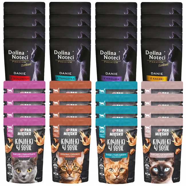 PAN MIĘSKO DOLINA NOTECI Mokra karma dla kota Mix Smaków 32 x 85g bez zbóż