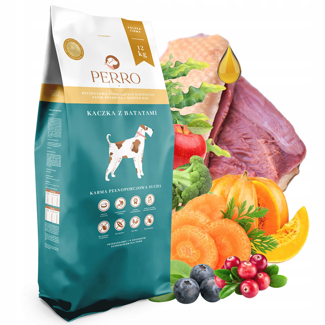 PERRO Średnie Duże rasy sucha karma dla psa Kaczka z Batatami 12 kg