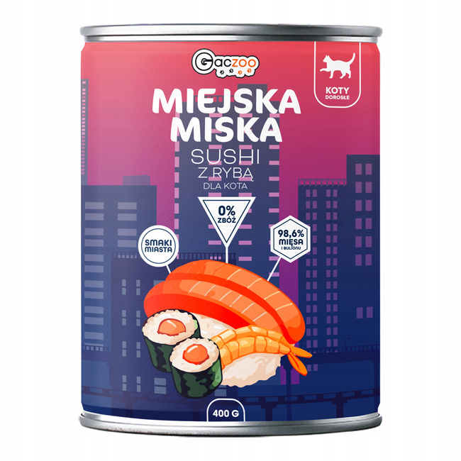 Gaczoo Miejska Miska bezzbożowa karma mokra dla kota Sushi z Rybą 24 x 400g