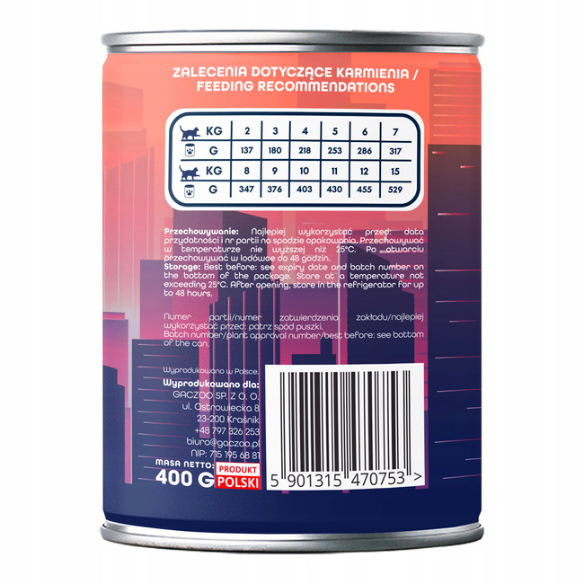 Gaczoo Miejska Miska bezzbożowa karma mokra dla kota Tatar Wołowy 24 x 400g