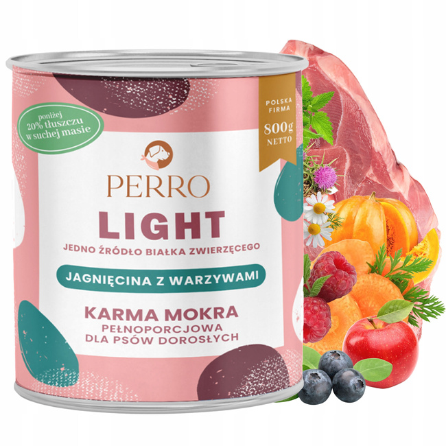 PERRO Light Monobiałkowa karma mokra dla psa Jagnięcina warzywa 12 x 800g