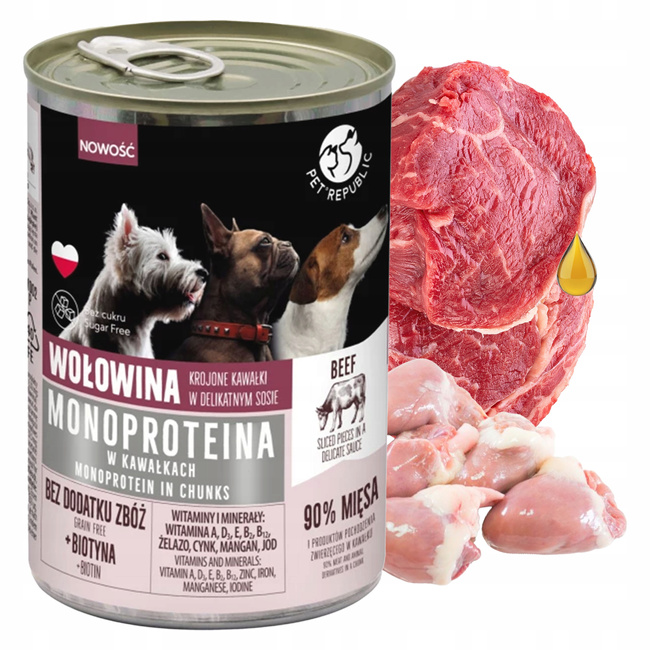 PET REPUBLIC Mono Protein kawałki sos Wołowina karma dla psa mokra 400g