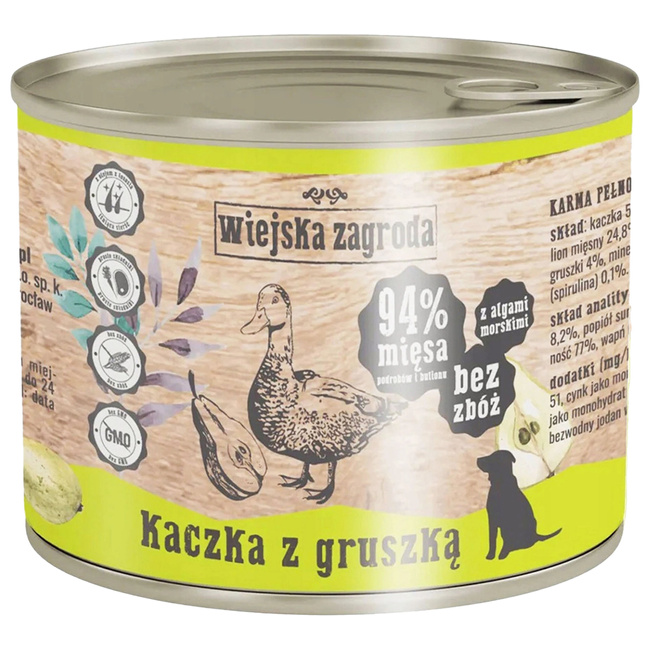 WIEJSKA ZAGRODA Karma mokra dla psa Kaczka z gruszką 200g Bezzbożowa