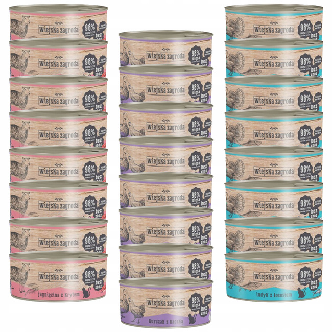 WIEJSKA ZAGRODA karma mokra dla kota mix smaków 24 x 85g  Bezzbożowa