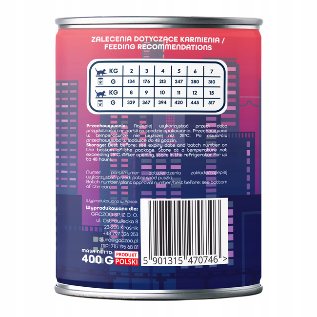 Gaczoo Miejska Miska bezzbożowa karma mokra dla kota Sushi z Rybą 6 x 400g