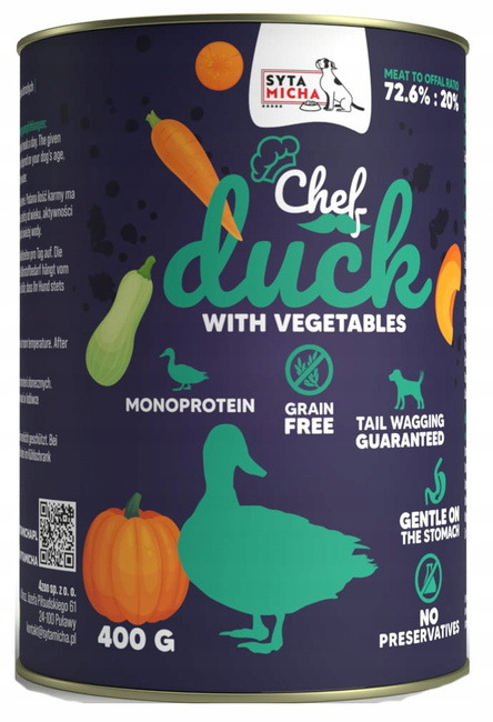 Syta Micha Chef karma mokra dla psa kaczka z warzywami 12 x 400g