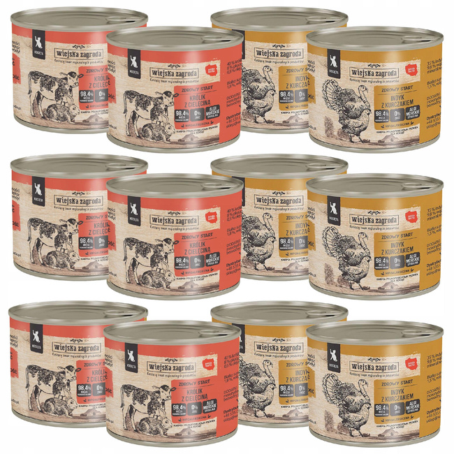 WIEJSKA ZAGRODA mokra karma dla Kociąt 12 x 200g mix smaków 