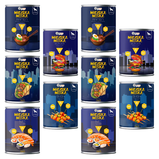 Gaczoo Miejska Miska bezzbożowa karma mokra dla psa Mix smaków 10 x 400g