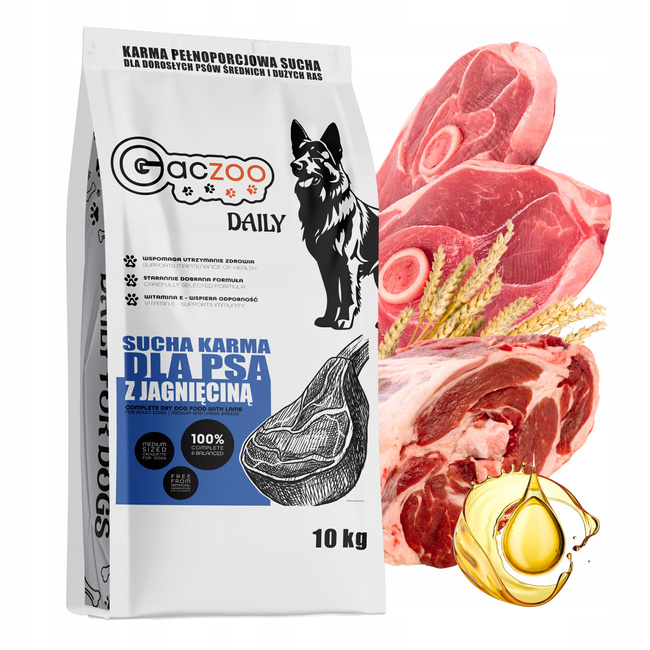 Sucha karma dla psa Gaczoo Daily Jagnięcina 10 kg Adult Dog z Witaminami