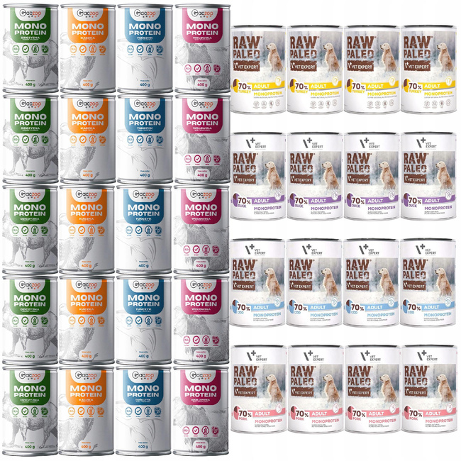 Raw Paleo Gaczoo MONO PROTEIN karma mokra dla psa mix smaków 36 x 400g