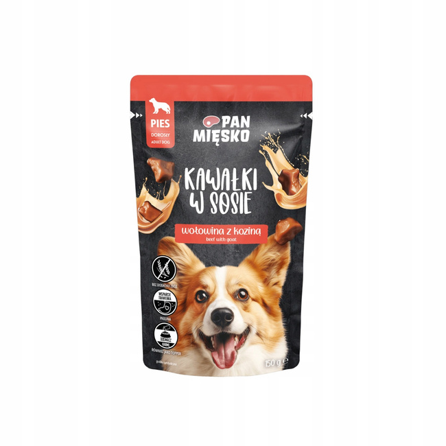 PAN MIĘSKO Kawałki w sosie Wołowina Kozina dla psa mokra 10 x 150g