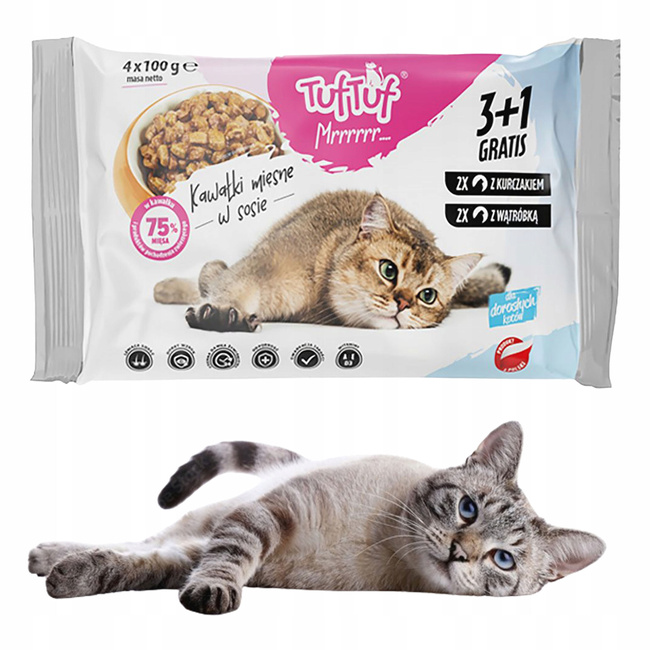 TUF TUF Karma mokra dla kota mięsny mix smaków 80 x 100g