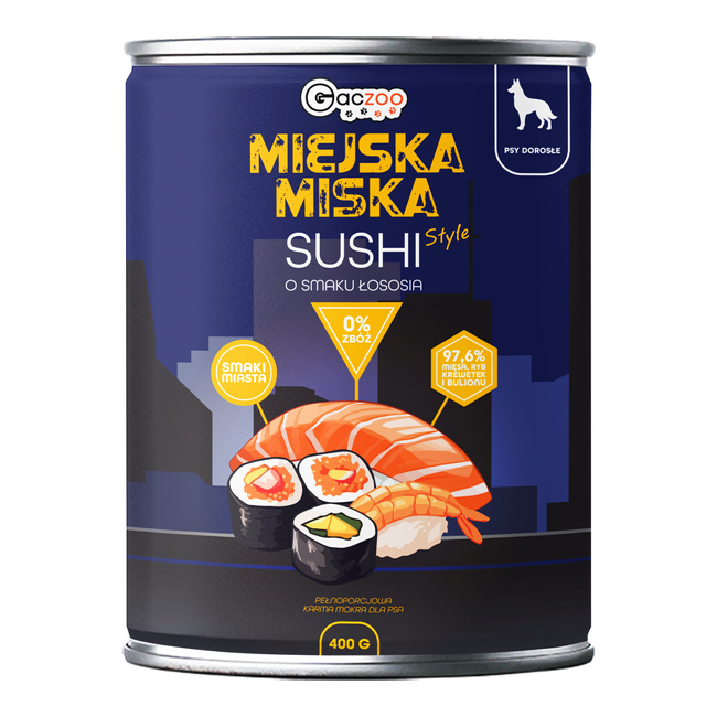 Gaczoo Miejska Miska bezzbożowa karma mokra dla psa Sushi z Rybą 400g