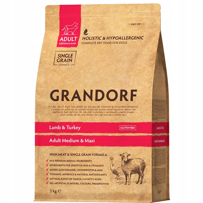 GRANDORF DOG MEDIUM&MAXI ADULT karma sucha dla psa Jagnięcina Indyk 3 kg